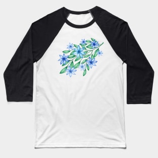 Blue Watercolor Wild Flower Baseball T-Shirt